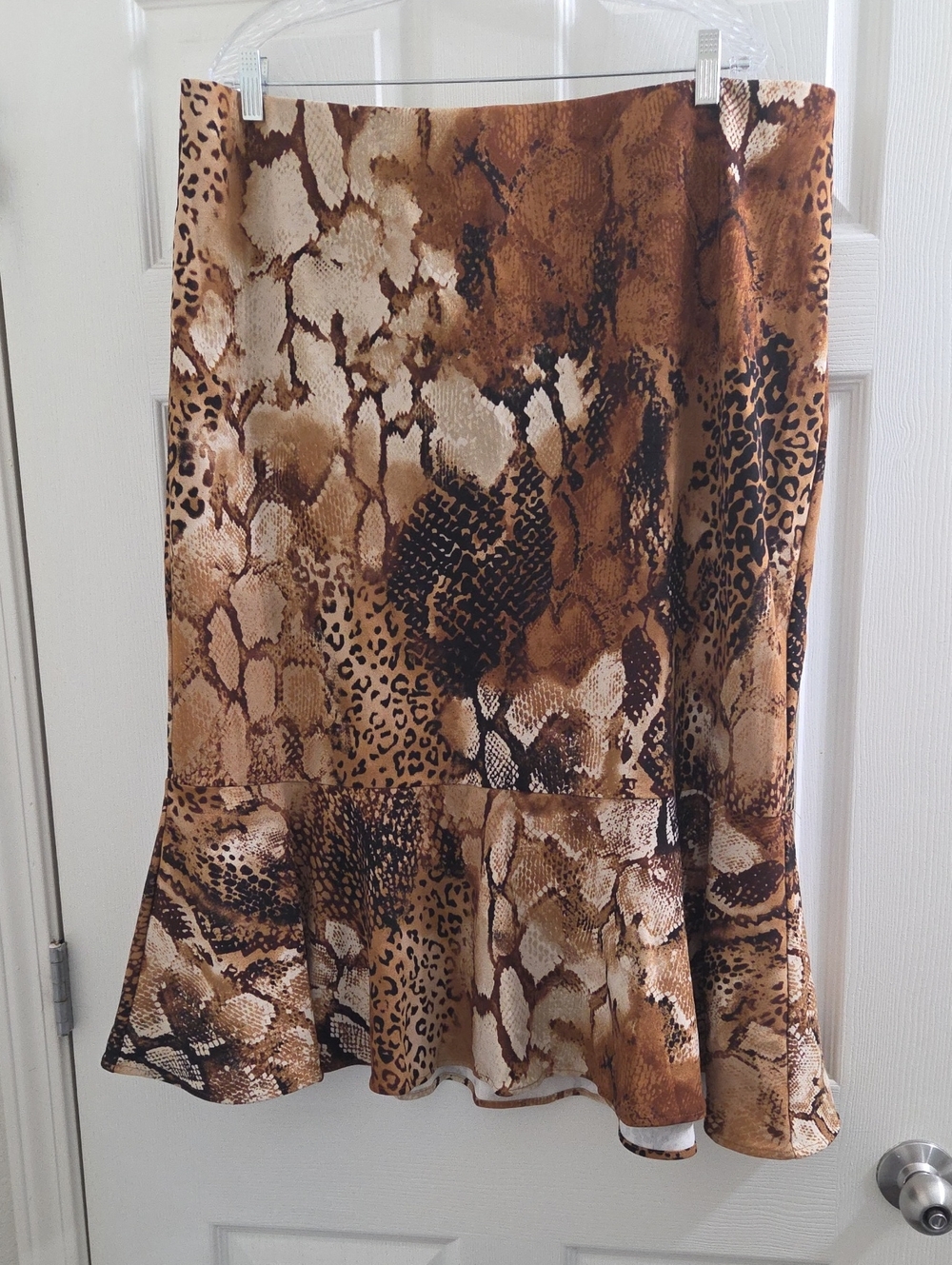 Ashley Stewart Brown Snake & Leopard Ruffle-Hem Skirt